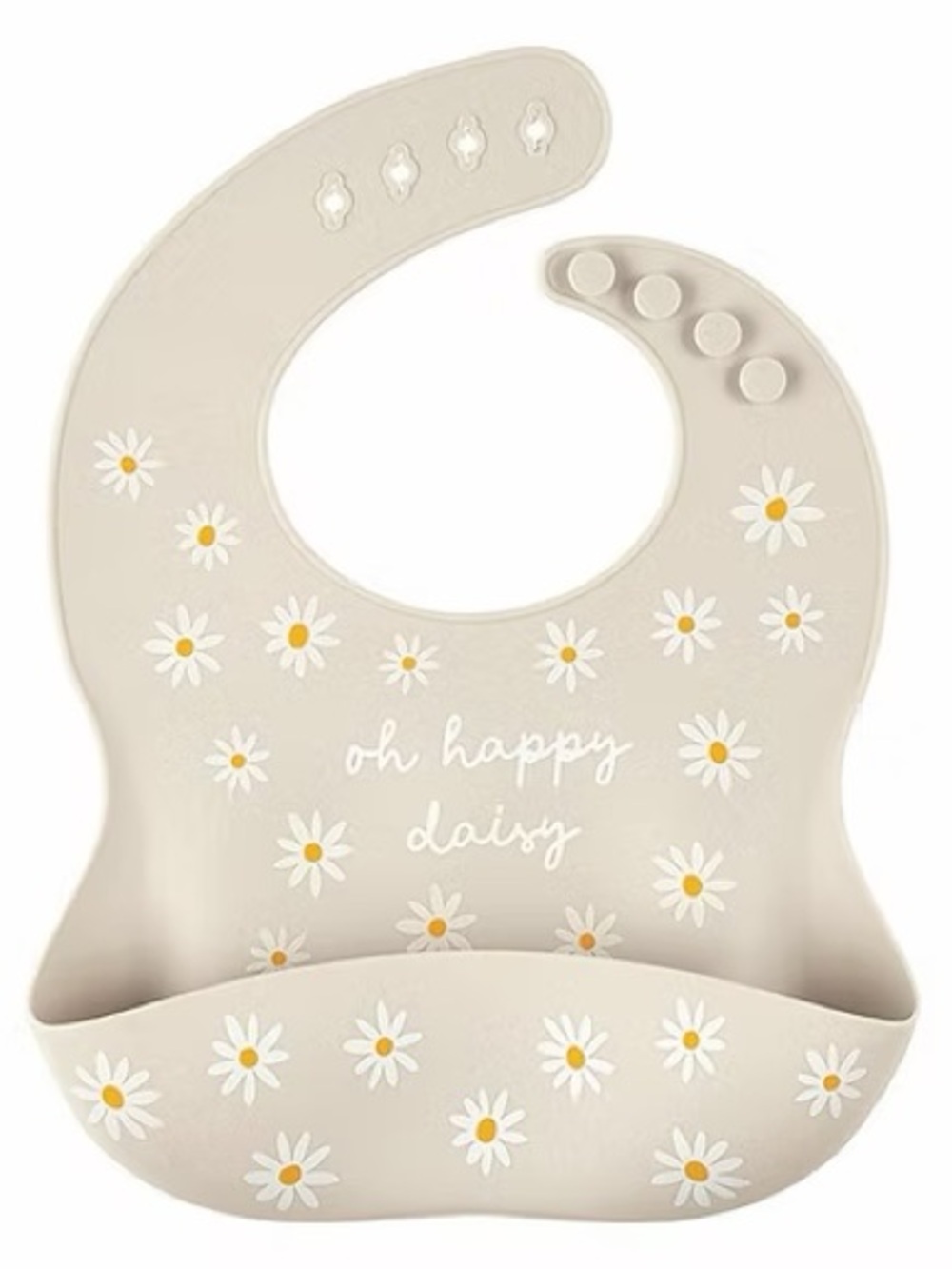 Silicone Baby Bib with Daisy Print - Beige